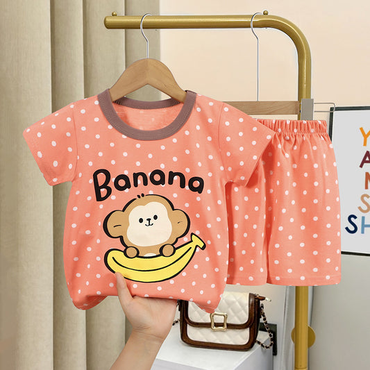 Children's t-shirt short-sleeved summer Girl's Pure cotton suit summer shorts baby clothes