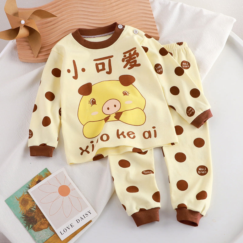 Sleepwear kids Cartoon Pattern Design Pure cotton Sweater Pajama Terno Set for Boys and Girls