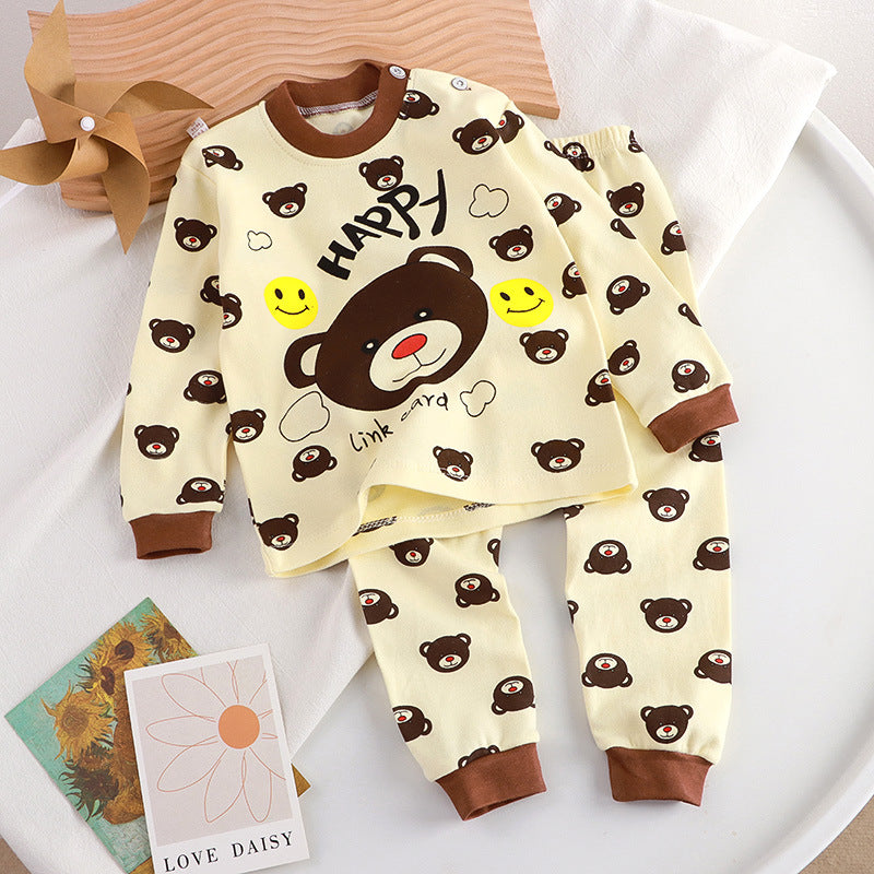 Sleepwear kids Cartoon Pattern Design Pure cotton Sweater Pajama Terno Set for Boys and Girls