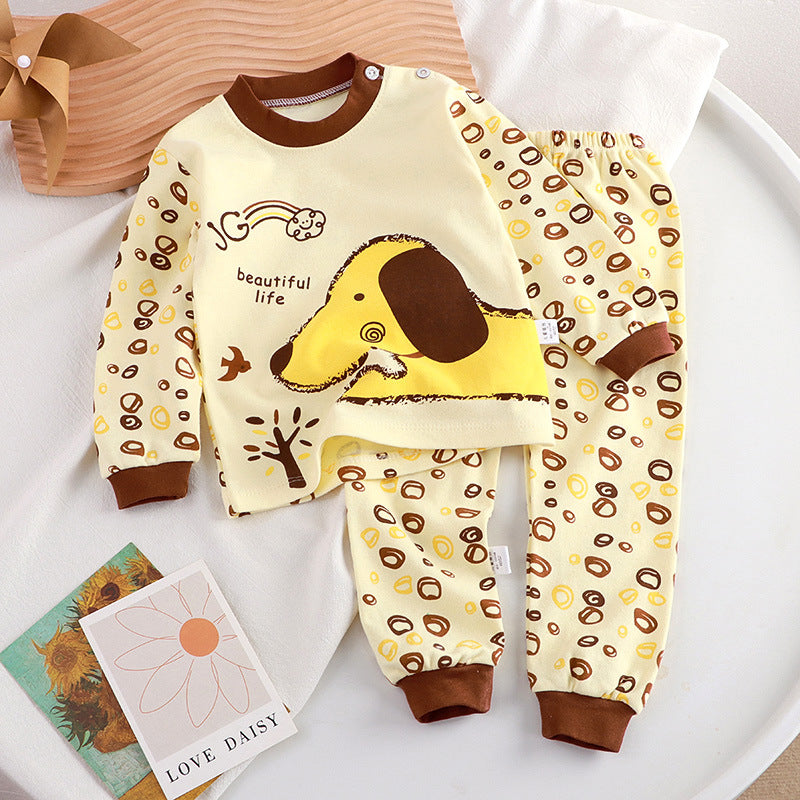 Sleepwear kids Cartoon Pattern Design Pure cotton Sweater Pajama Terno Set for Boys and Girls