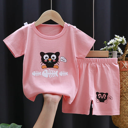 Children's t-shirt short-sleeved summer Girl's Pure cotton suit summer shorts baby clothes