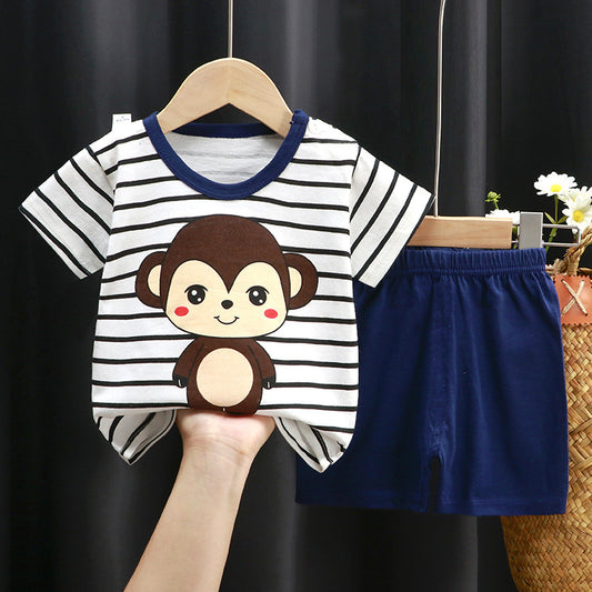 Children's t-shirt short-sleeved summer boy's cotton suit female treasure summer shorts baby clothes