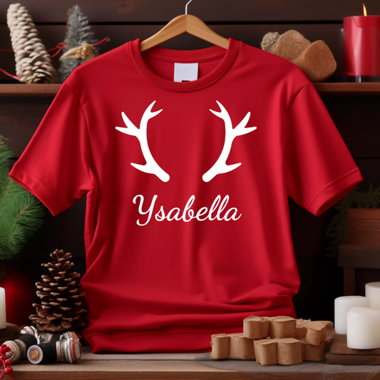 Personalized Christmas Name Reindeer Family T-Shirt