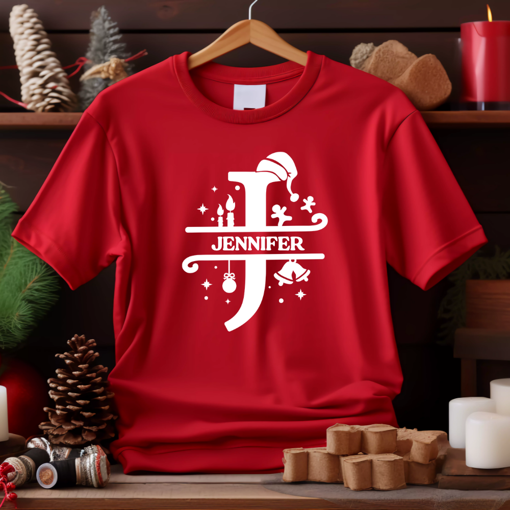 Personalized Christmas Name Initials Family T-Shirt