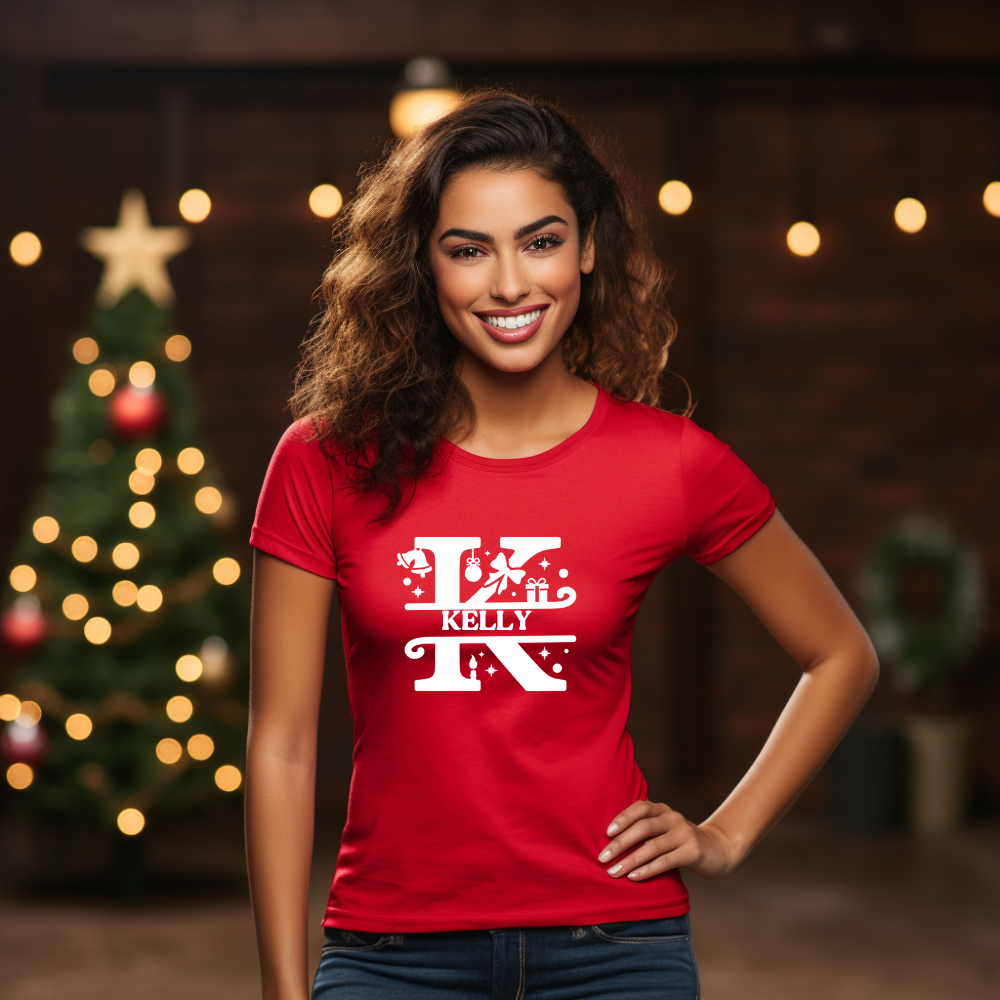 Personalized Christmas Name Initials Family T-Shirt