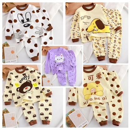 Sleepwear kids Cartoon Pattern Design Pure cotton Sweater Pajama Terno Set for Boys and Girls