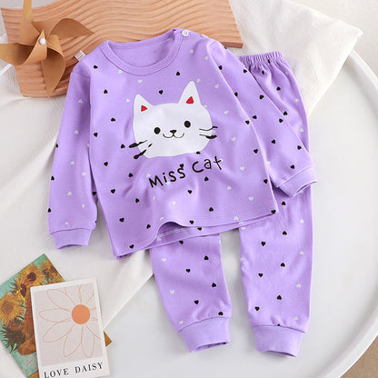 Sleepwear kids Cartoon Pattern Design Pure cotton Sweater Pajama Terno Set for Boys and Girls