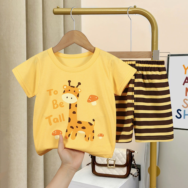 Children's t-shirt short-sleeved summer Girl's Pure cotton suit summer shorts baby clothes